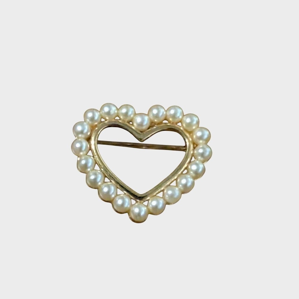 Vintage Napier Heart Brooch Pin Faux Pearl White Gold-tone 1" Love Valentine's